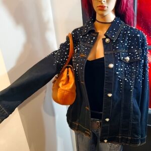 Black Jean Jacket with Dazzling Studs and Classic Cut